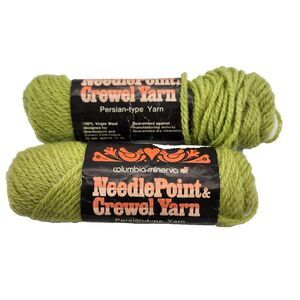 2 Skeins Columbia Minerva NeedlePoint Crewel Yarn 100% Wool Celery Leaf 570 Vtg
